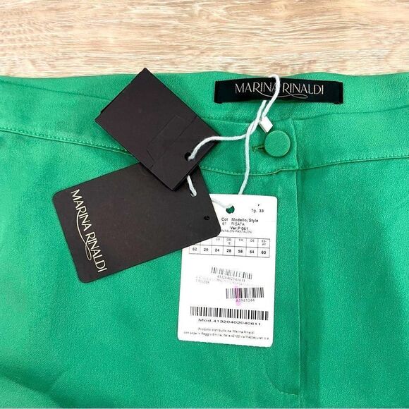MARINA RINALDI Satin Trousers Green Wide Leg Light Summer Pants sz 24 - Picture 4 of 13